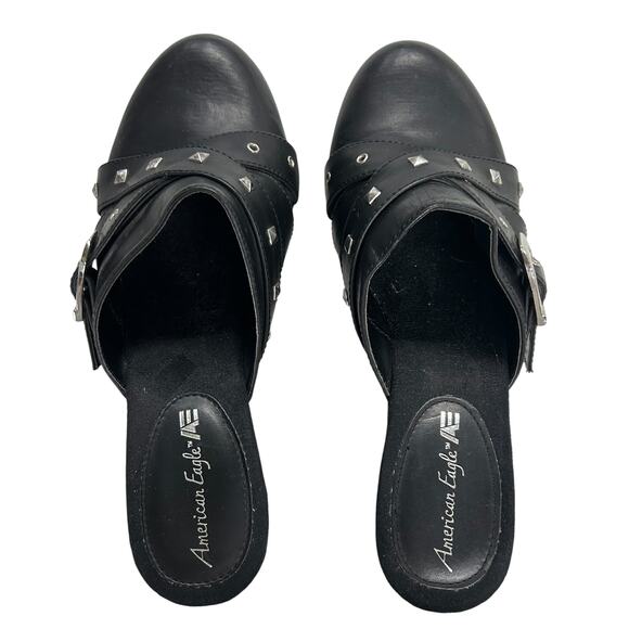 Y2K Rocker Chic Studded Mule Heels American Eagle Black Buckle Size 9 - Picture 4 of 7
